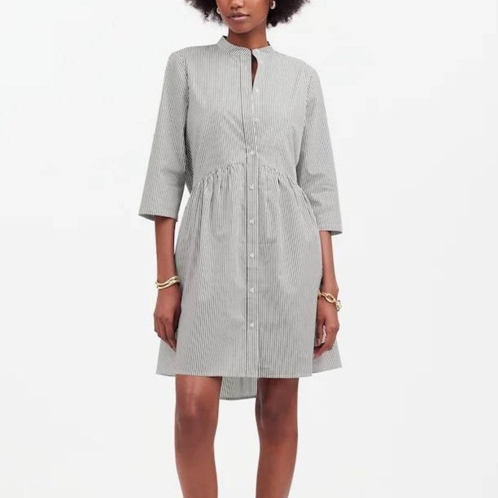 Madewell Button‎ Front Mini Babydoll Shirtdress Size S Brown White Stripe Cotton